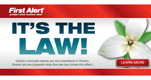 banner stating "It's The Law!", carbon monoxide alarms are mandatory