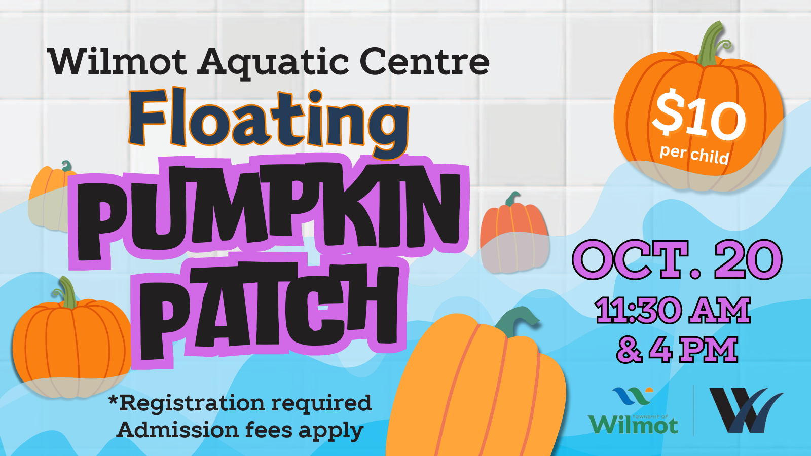 Pumpkin graphics floating in water. 